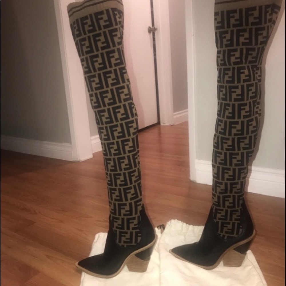 Fendi Knit Thigh High Boots